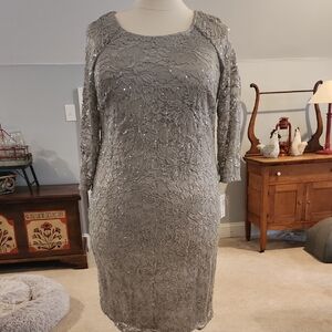Roz & Ali Silver Sequin Lace Dress